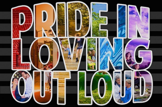 Rainbow letters that say Pride in Loving Out Loud