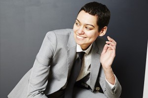 Smiling woman in suit