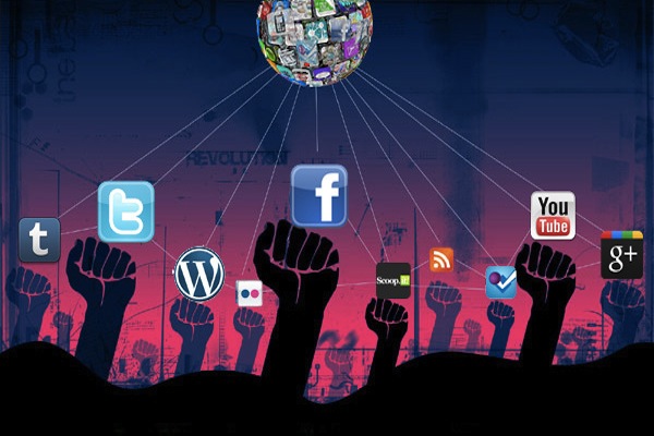 Fists on top of social media logos