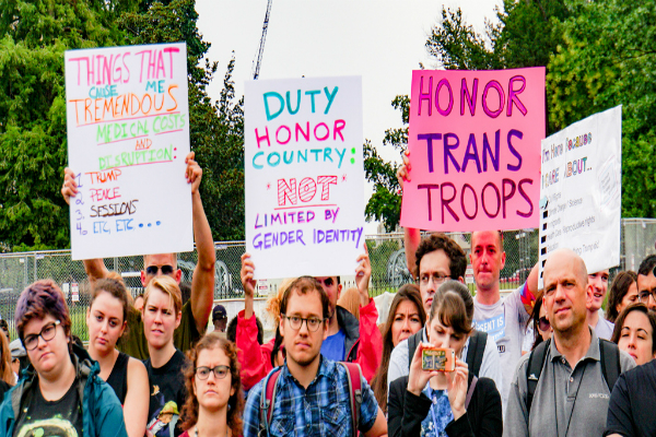 People protesting the Trans Military ban