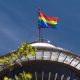 space needle with rainbow flag on top