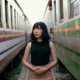 asian woman between trains