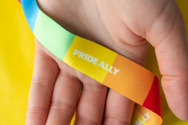 rainbow bracelet that says pride ally