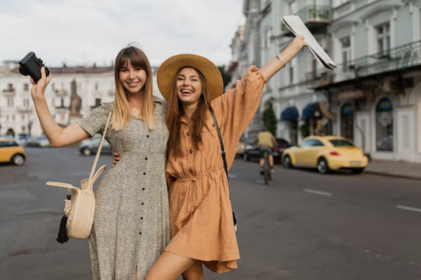 Two women excited to travel