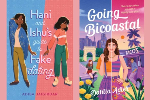 Covers of two books: Hani and Ishu's Guide to Fake Dating and Going Bicoastal