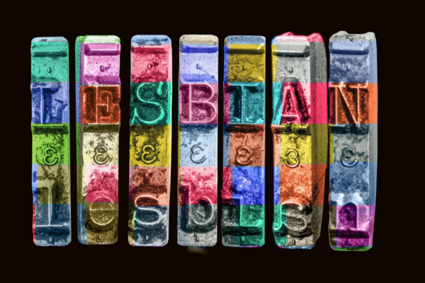 the word lesbian on books
