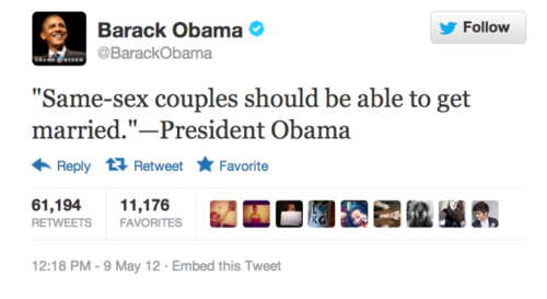 Obama Tweet Supporting Same-Sex Marriage